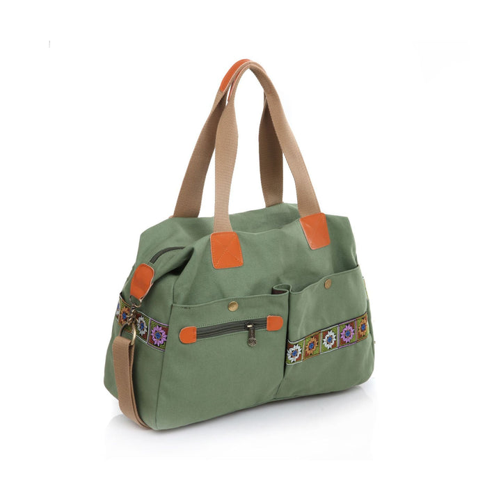 Embroidered Canvas Handbag with Multi Pockets Stylish & Functional