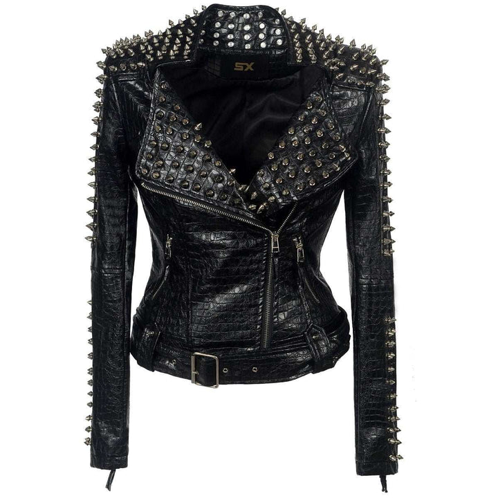 Women's Punk Style Short Leather Jacket – Stand Collar