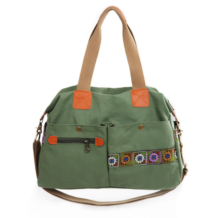 Embroidered Canvas Handbag with Multi Pockets Stylish & Functional