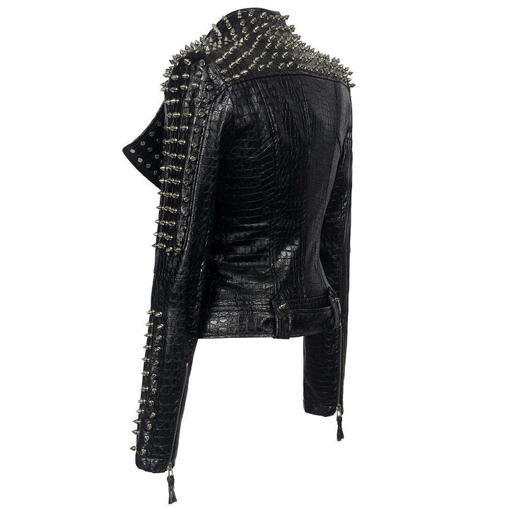 Women's Punk Style Short Leather Jacket – Stand Collar