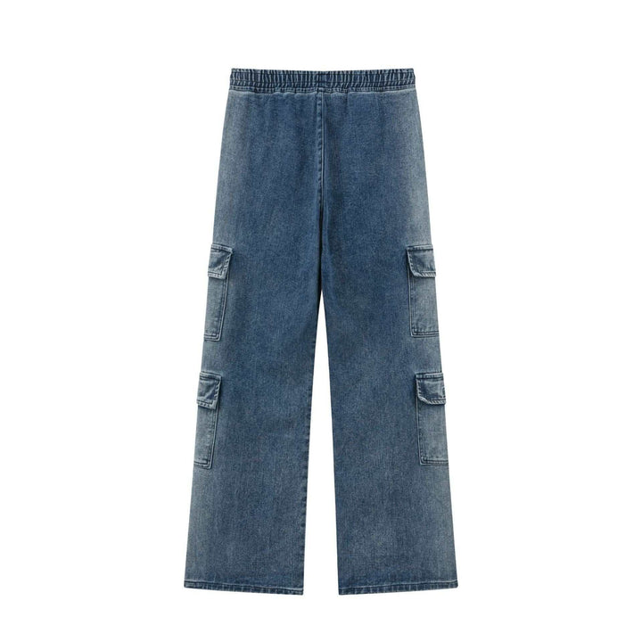 Loose Cargo Wide Leg Jeans for Teenagers in Washed Blue & Brown