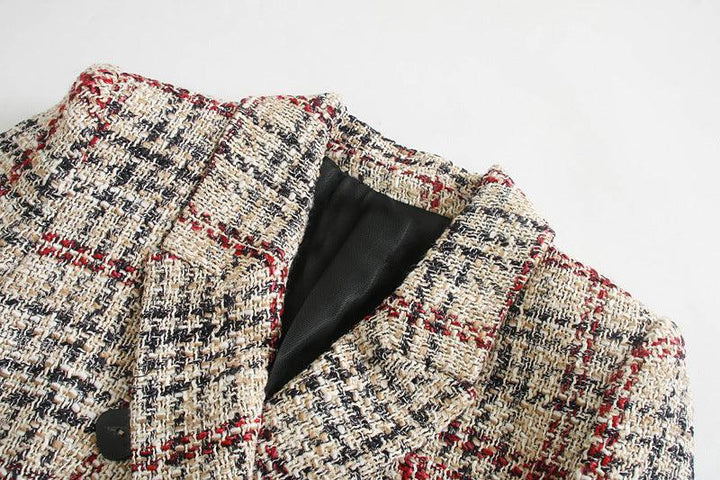 Women's Plaid Texture Slim Woolen Blazer Coat