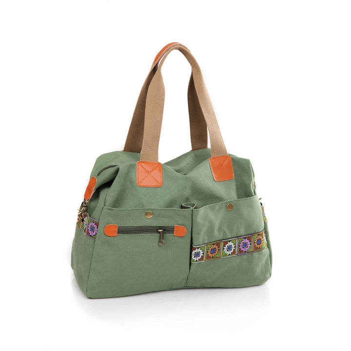 Embroidered Canvas Handbag with Multi Pockets Stylish & Functional