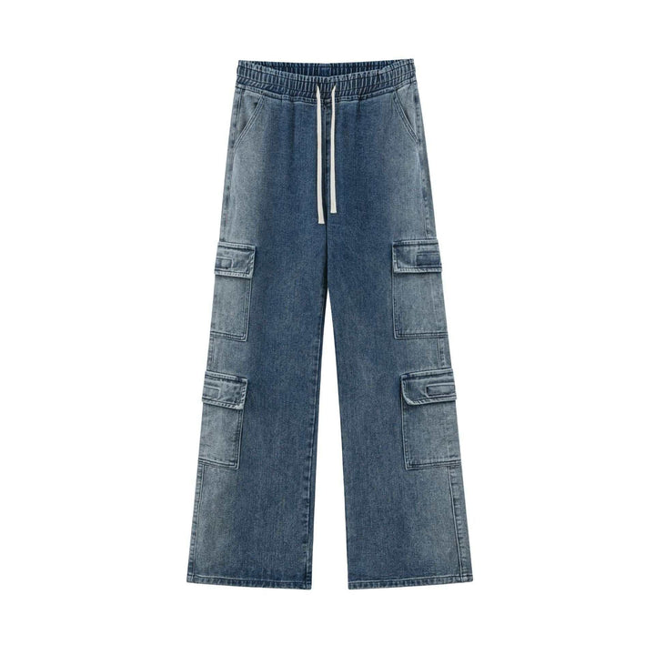 Loose Cargo Wide Leg Jeans for Teenagers in Washed Blue & Brown