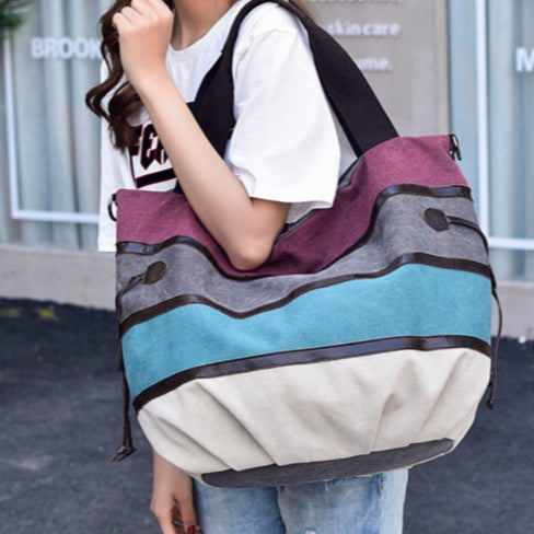 Splicing Cross-Striped Handbag Stylish & Trendy Women's Bag