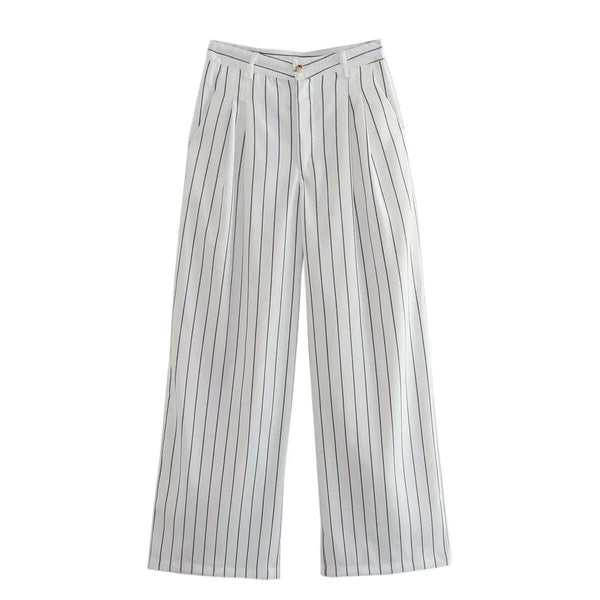 Women's Striped Loose Straight Trousers in European & American Style