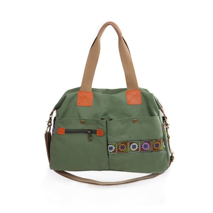 Embroidered Canvas Handbag with Multi Pockets Stylish & Functional