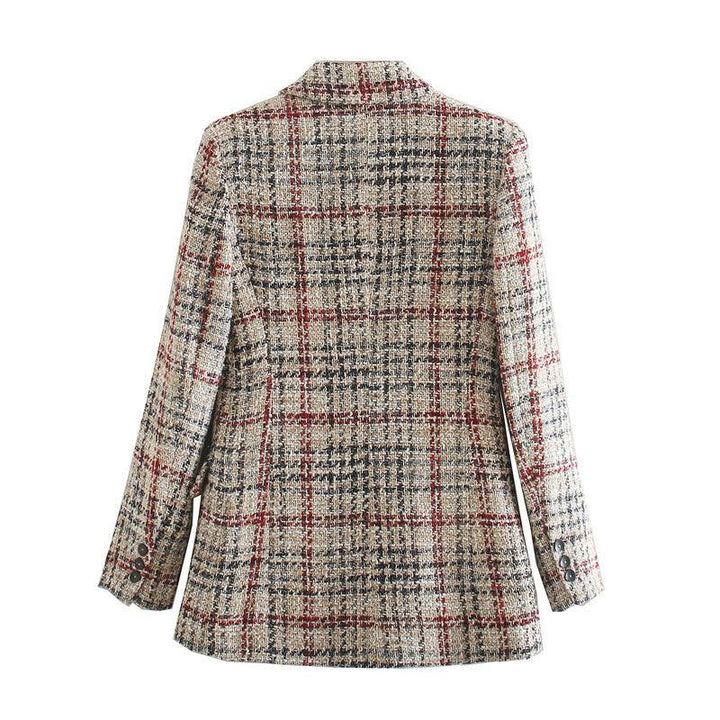 Women's Plaid Texture Slim Woolen Blazer Coat