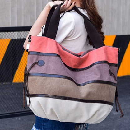 Splicing Cross-Striped Handbag Stylish & Trendy Women's Bag