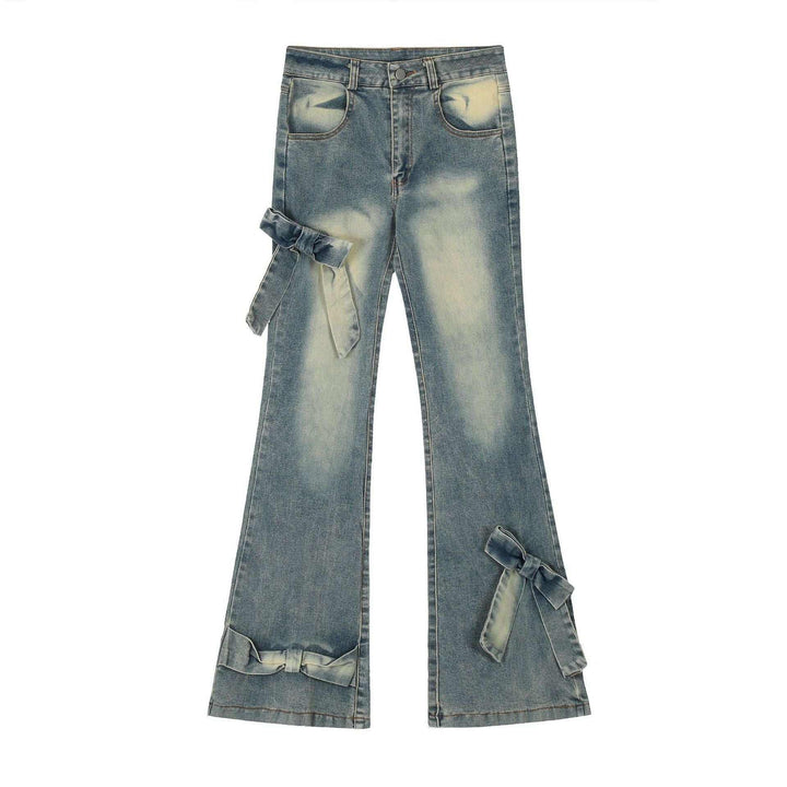 American Retro Cute Bow Denim Jeans for Street Fashion