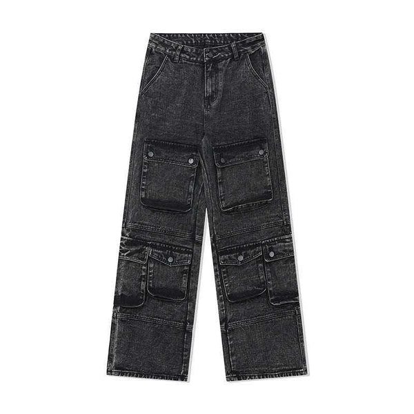 Distressed Heavy Washed Multi-pocket Jeans for Teenagers