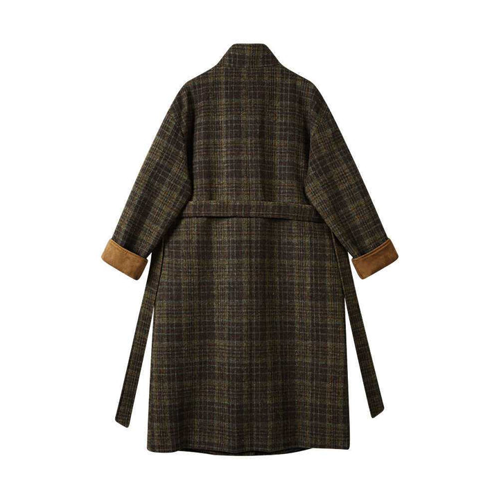 Cotton Padded Thickened Retro Stand Collar Checked Woolen Coat