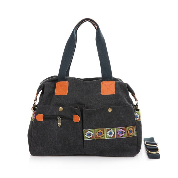 Embroidered Canvas Handbag with Multi Pockets Stylish & Functional