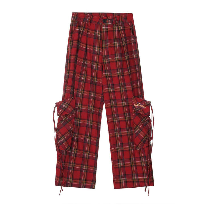 Women's Retro Plaid Casual Trousers in Red and Yellow