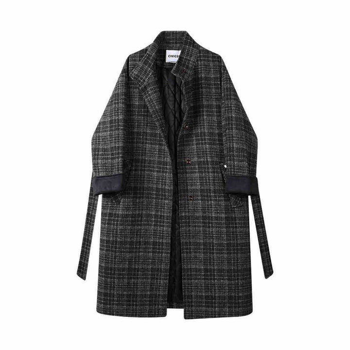 Cotton Padded Thickened Retro Stand Collar Checked Woolen Coat