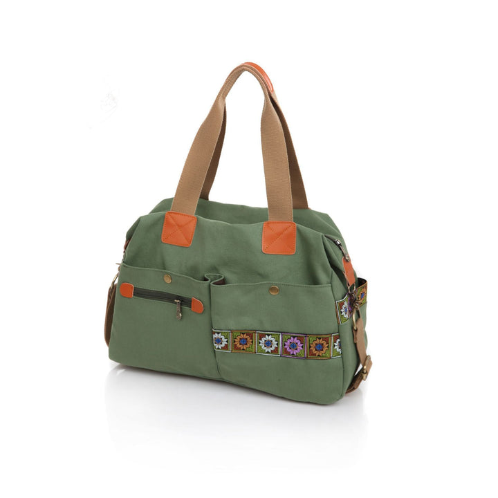 Embroidered Canvas Handbag with Multi Pockets Stylish & Functional