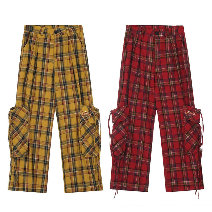 Women's Retro Plaid Casual Trousers in Red and Yellow