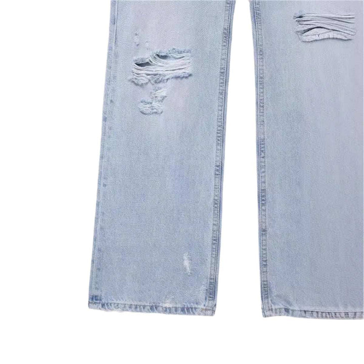 Women's Fashion Holes Decorative Mid-waist Wide-leg Denim Jeans