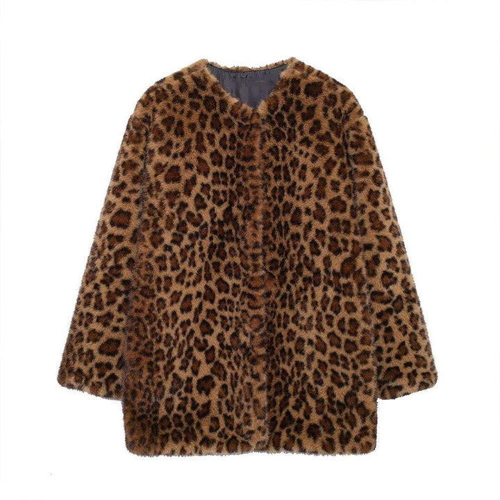 Winter Fashion Animal Print Artificial Fur Coat Jacket for Women