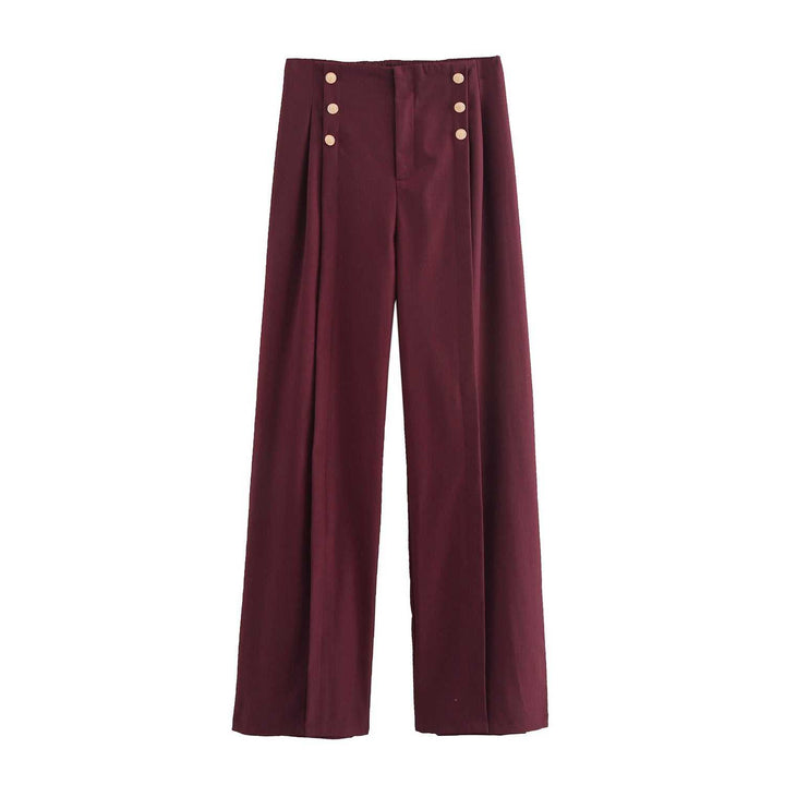 Women's Comfort Casual Loose Wide-leg Trousers in Wine Red