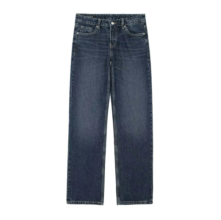 Heart-Shaped Pocket Mid-Waist Straight Jeans for Women