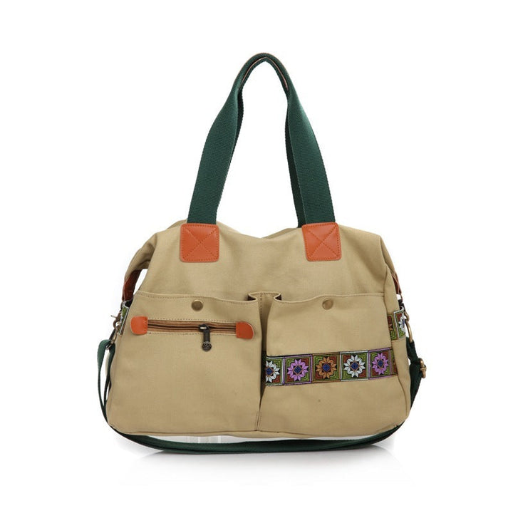 Embroidered Canvas Handbag with Multi Pockets Stylish & Functional