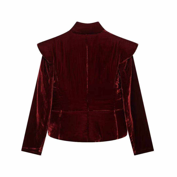 Women's Autumn Velvet Cotton Coat Jacket in Wine Red