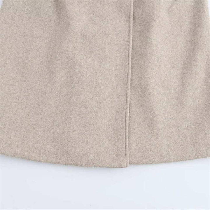 Women's Loose Woolen Coat with Fur Collar - Solid Color Oatmeal