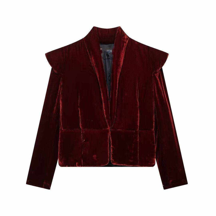 Women's Autumn Velvet Cotton Coat Jacket in Wine Red