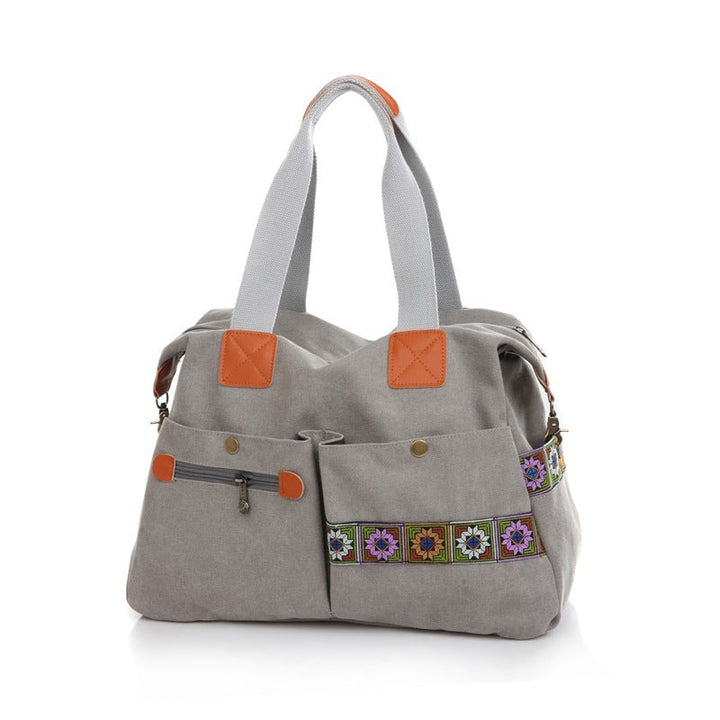 Embroidered Canvas Handbag with Multi Pockets Stylish & Functional