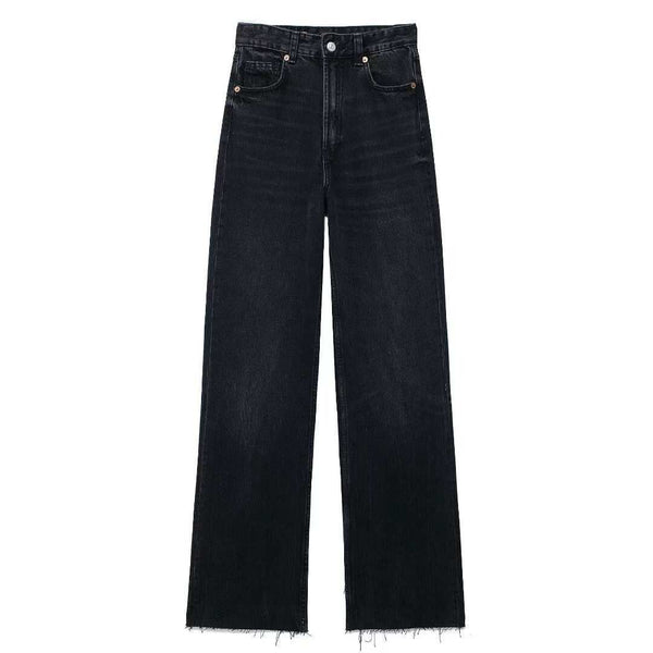 Fashionable High-Waist Straight Wide-Leg Denim Jeans for Women