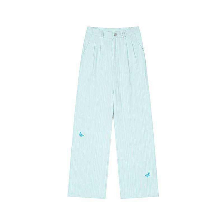 American Retro Embroidery Casual Trousers for Women in Green