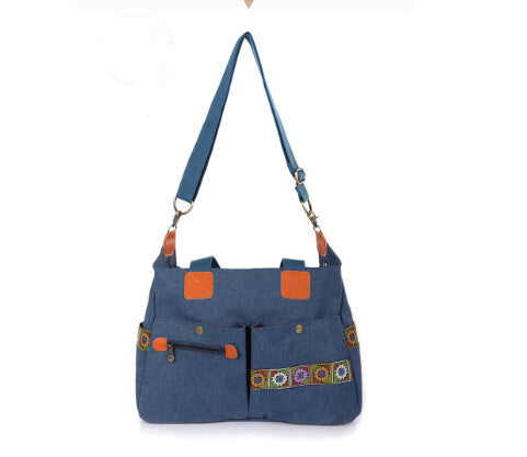 Embroidered Canvas Handbag with Multi Pockets Stylish & Functional