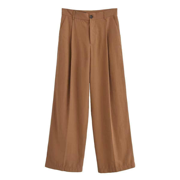 Stylish Simple Casual Draping Long Pleated Pants in Khaki, Brown, Gray