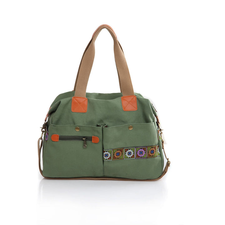 Embroidered Canvas Handbag with Multi Pockets Stylish & Functional